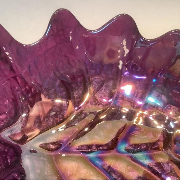 Akcam Glass Bowl Iridescent Frosted Leaf Shape Art Handmade Turkey Green Purple - Picture 12 of 14